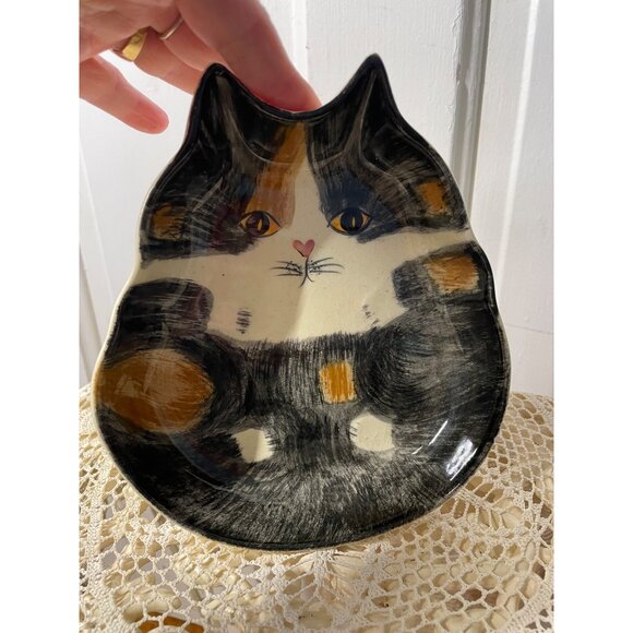 Vintage 1960s NS Gustin Co. Calico Cat Bowl Dish Hand Painted - Picture 4 of 10